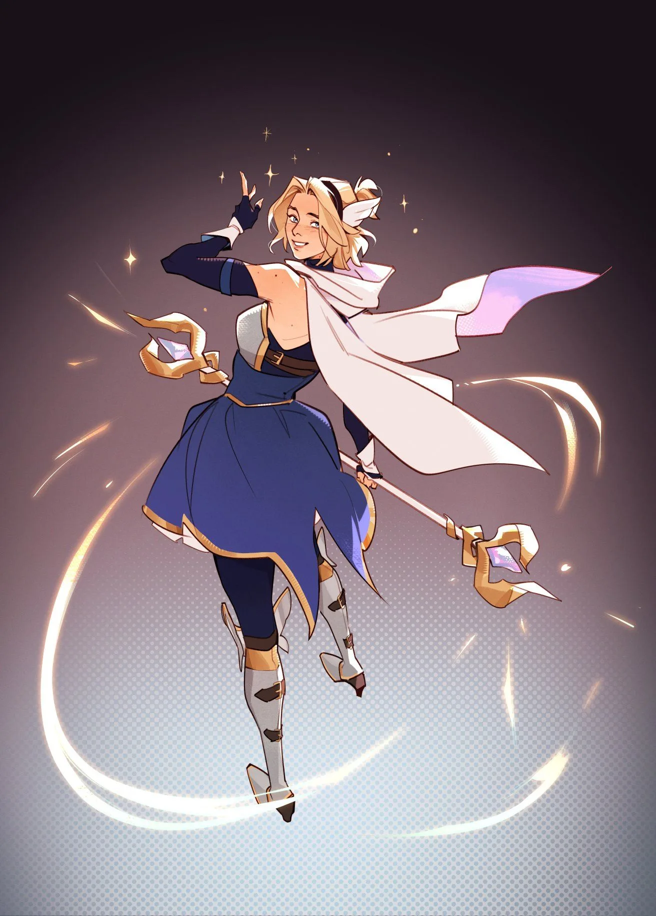 2XKO Lux fan art by lesly_oh Full-body fan artwork of 2XKO Lux holding her staff with glowing light effects around her