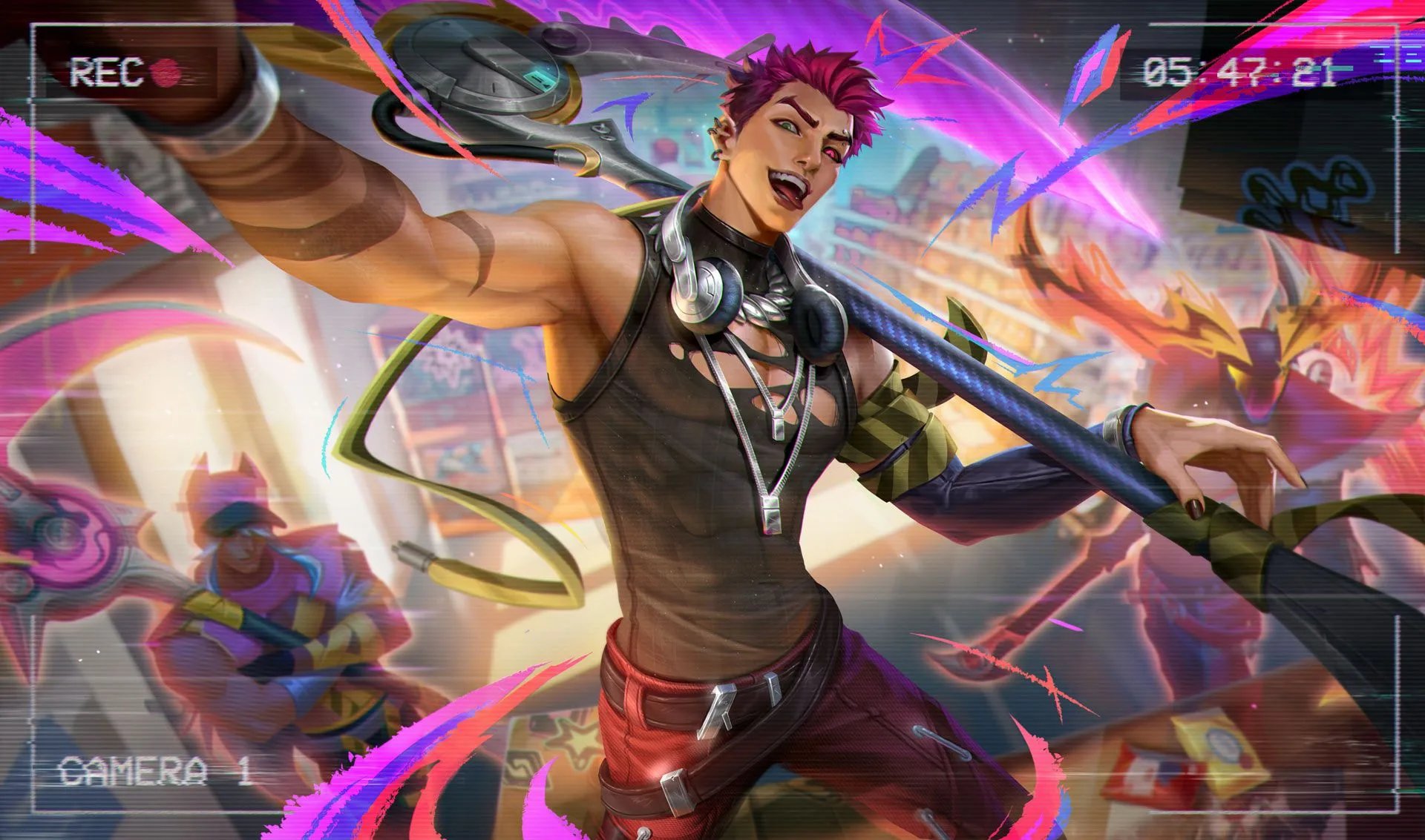 HEARTSTEEL Live My Life Kayn HEARTSTEEL Live My Life Kayn splash art showing Kayn with bright pink hair and a sleeveless black outfit