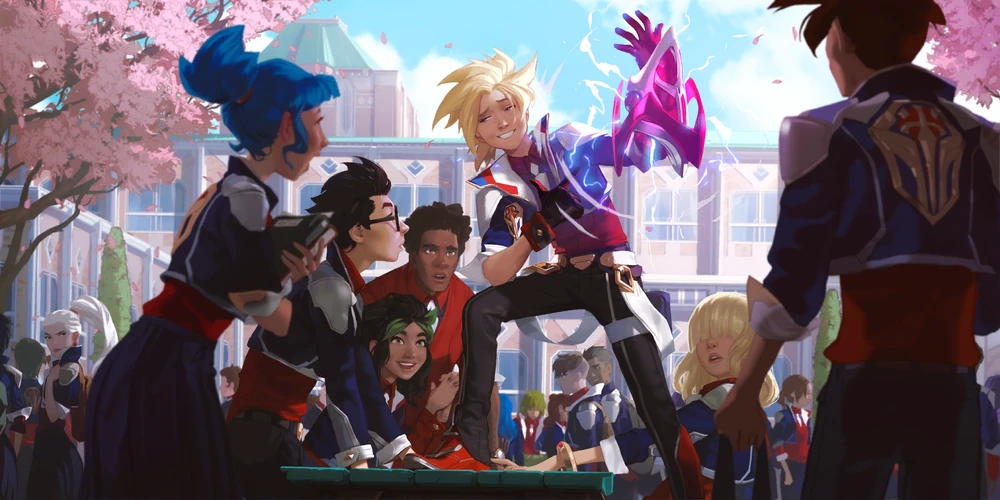 Battle Academia Ezreal illustration Battle Academia Ezreal illustration showing the Durandal student using his energy gauntlet