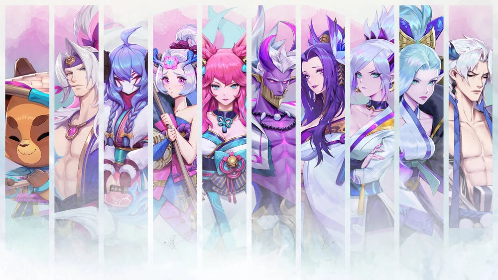 Spirit Blossom 2020 group artwork Spirit Blossom 2020 group artwork featuring multiple champions in festival-themed designs