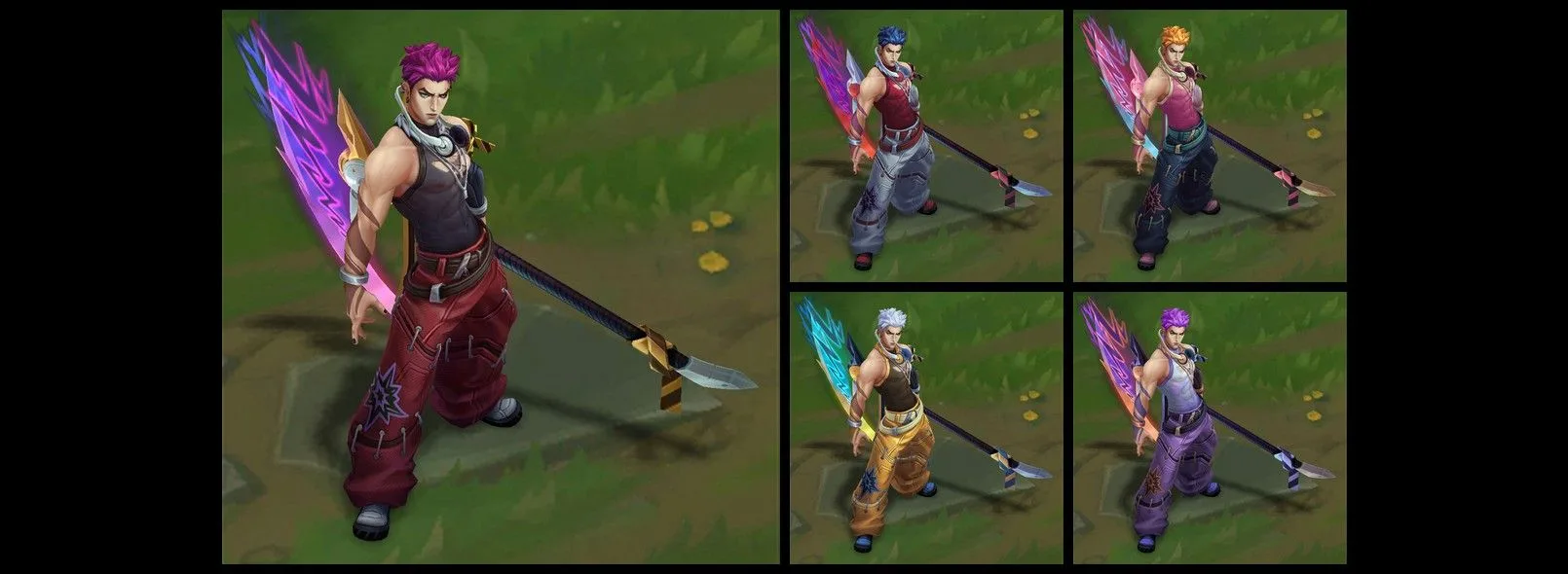 HEARTSTEEL Live My Life Kayn chromas HEARTSTEEL Live My Life Kayn chroma gallery showing four variations of Kayn's hairstyle and outfit