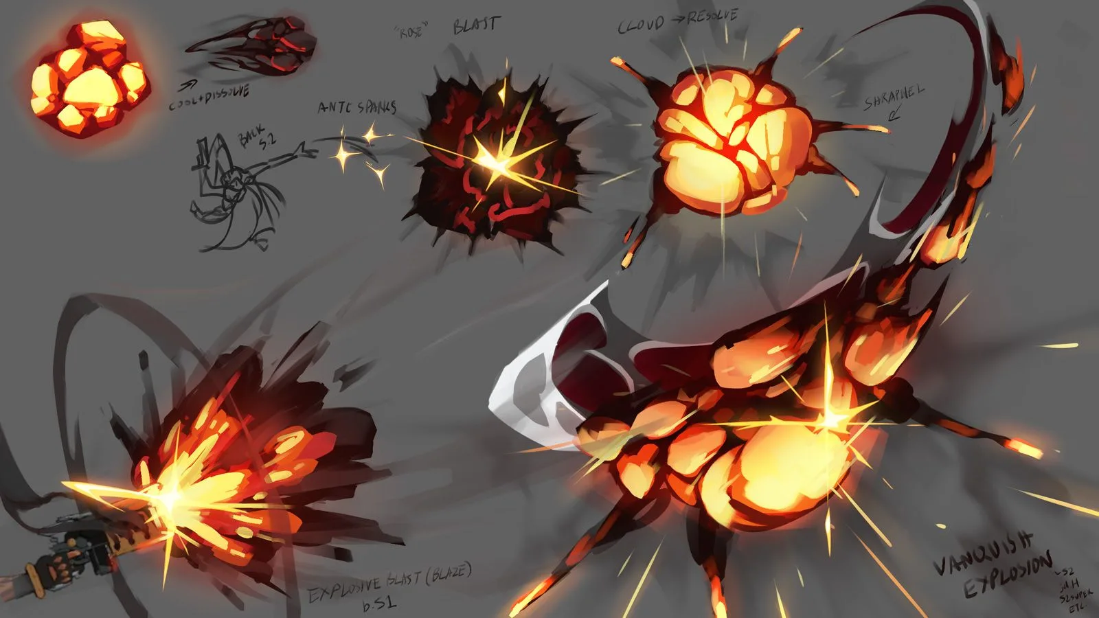 Samira explosion effects and lighting concepts for 2XKO Explosion effect concepts created for Samira's gun attacks during 2XKO development