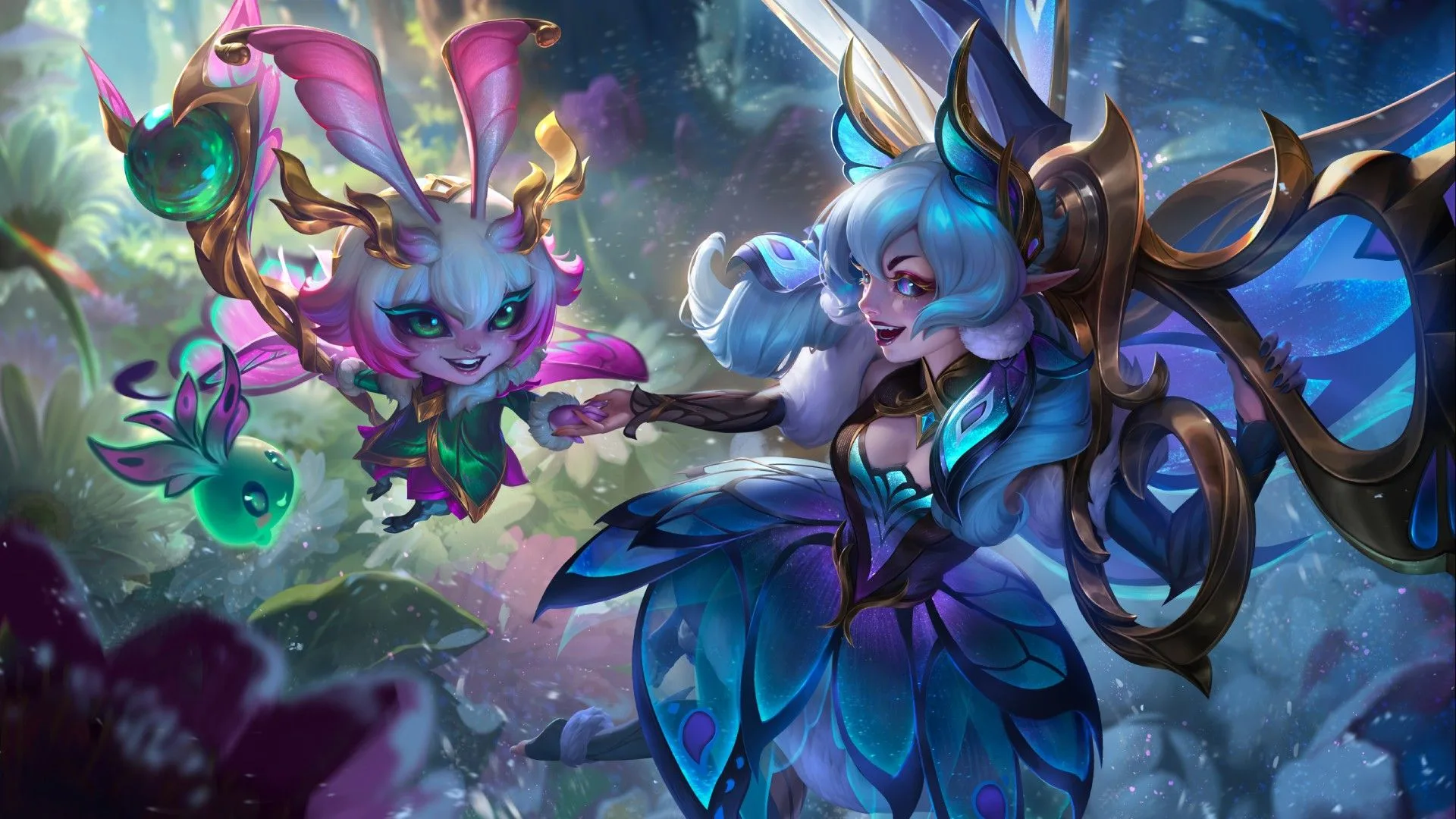 Faerie Court Lulu and Gwen Faerie Court Lulu and Faerie Court Gwen skin splash art from League of Legends patch 26.16