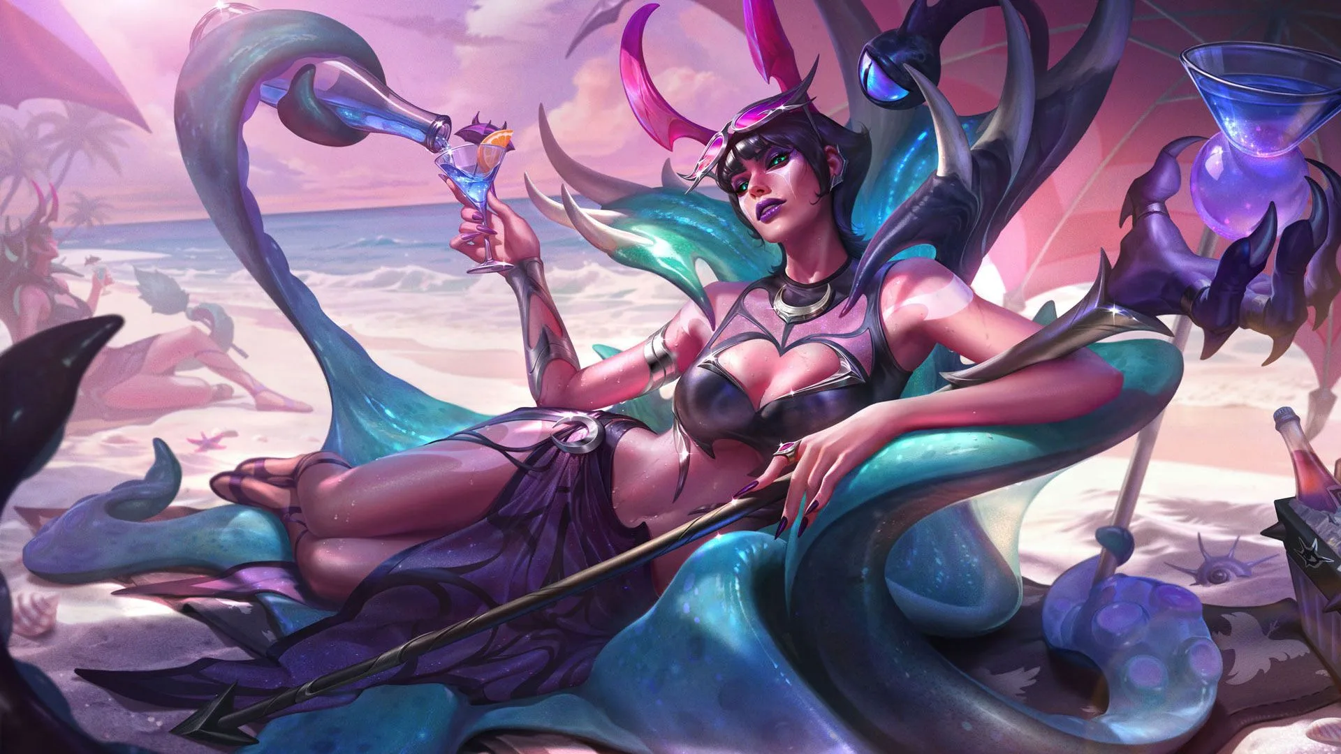Prestige Sinful Shores LeBlanc Prestige Sinful Shores LeBlanc splash art from League of Legends patch 26.12