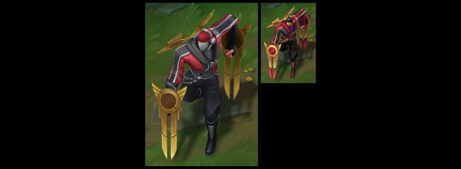 SKT T1 Zed Elite chroma SKT T1 Zed Elite chroma preview showing Zed in a black and red outfit with gold blades