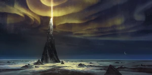 Mount Targon summit Mount Targon rising above clouds beneath a beam of celestial light