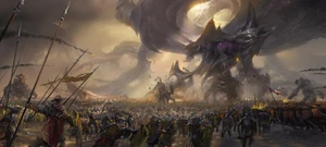Ancient armies facing Void corruption during the fall of Icathia