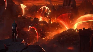 Memories of destruction Ruined and burning landscape in eastern Noxus
