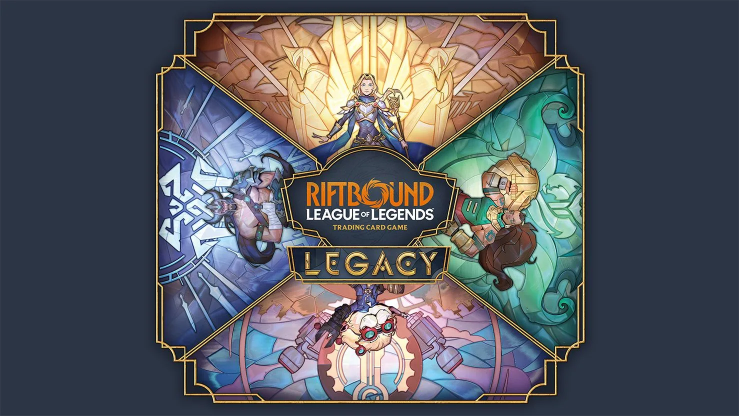 Riftbound Legacy key art Riftbound Legacy key art showing regional champion panels