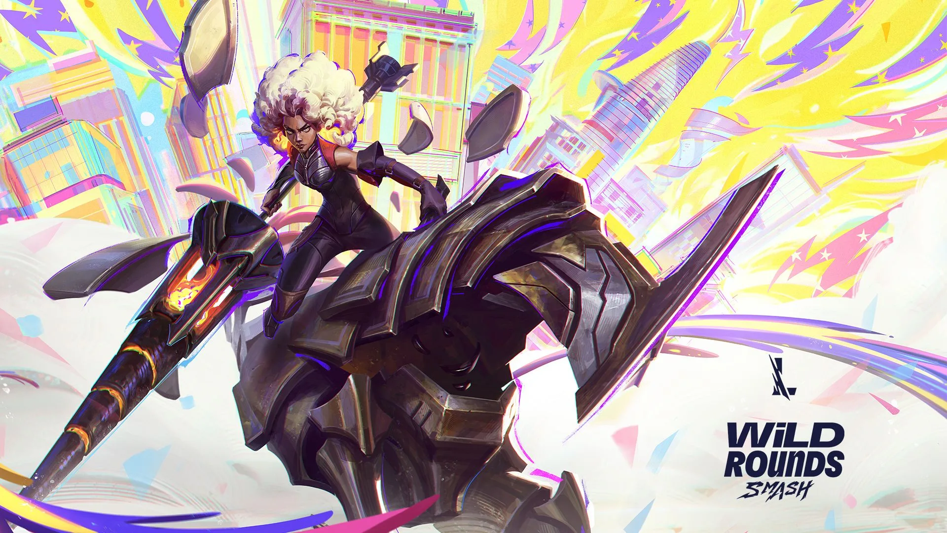 Wild Rounds SMASH official artwork Colorful official Wild Rounds SMASH promotional artwork showing a futuristic armored champion and the Wild Rounds SMASH logo