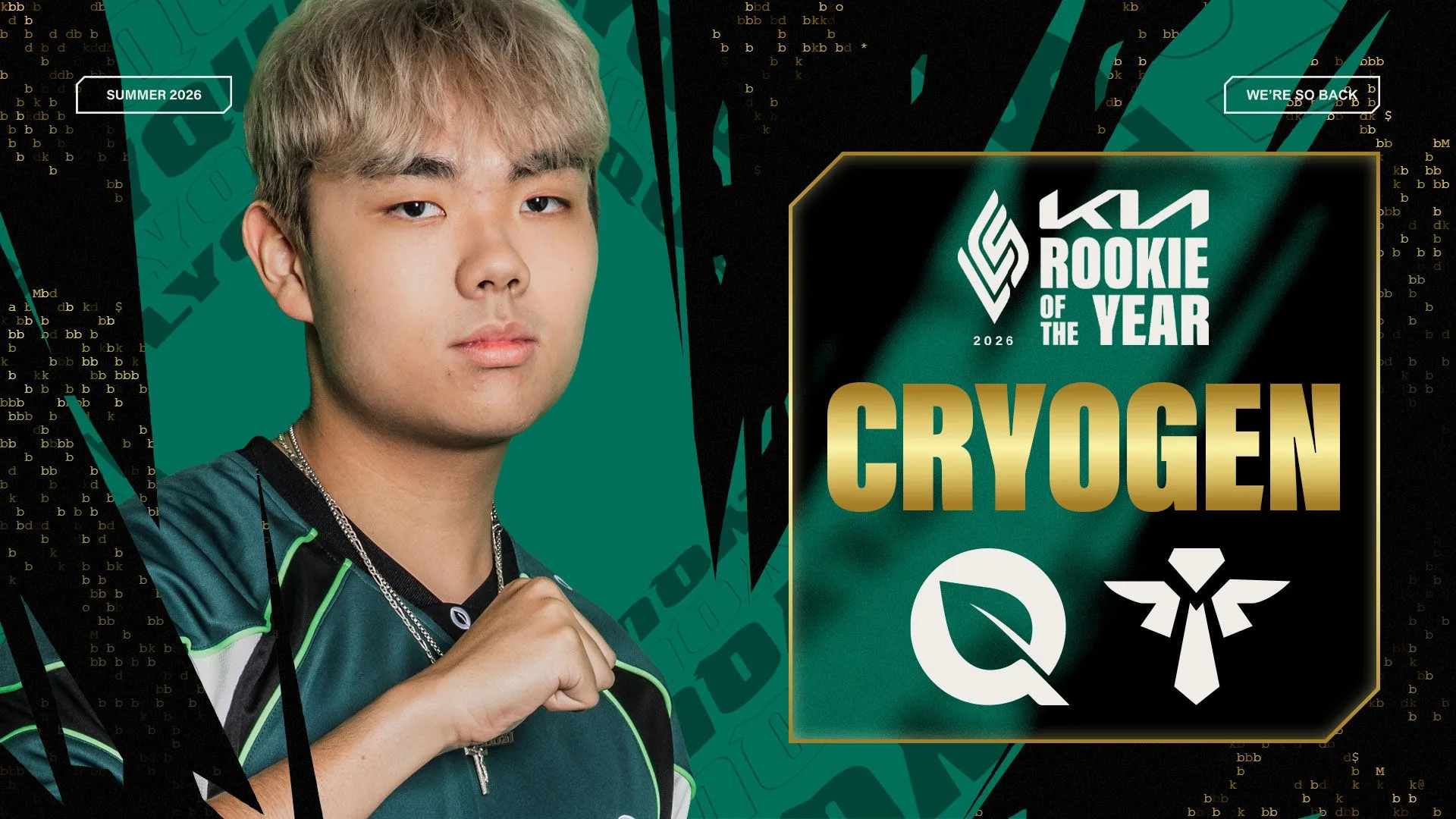 Cryogen wins 2026 LCS Rookie of the Year FlyQuest player Cryogen featured in the official Kia Rookie of the Year 2026 LCS graphic