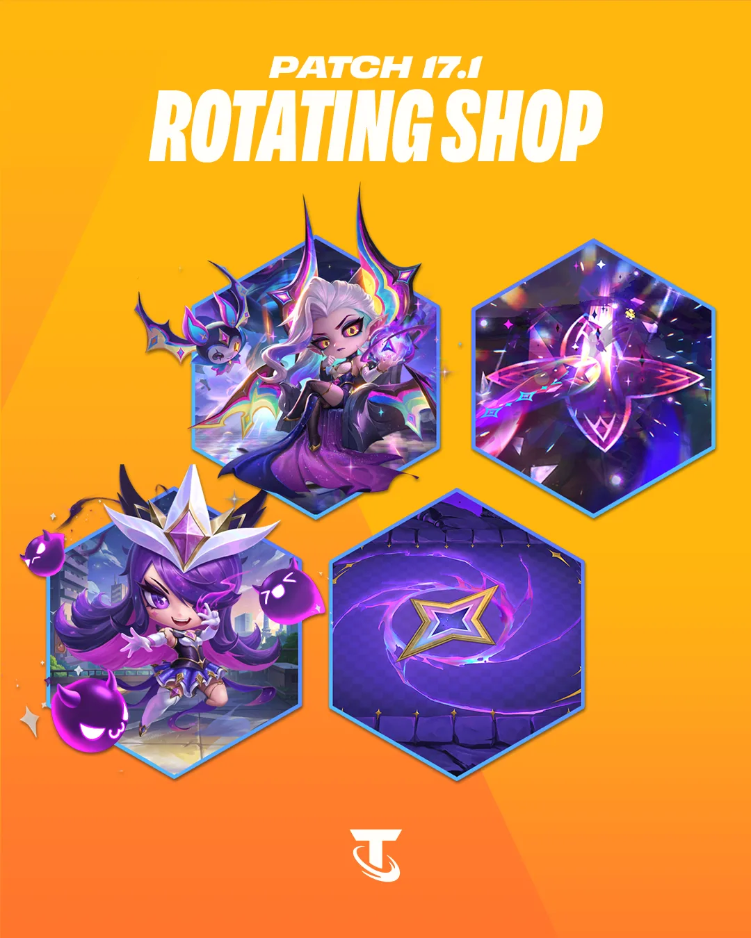 Space Gods release cosmetic artwork one Space Gods release cosmetic artwork from TFT patch 17.1 showing one of the featured launch cosmetics