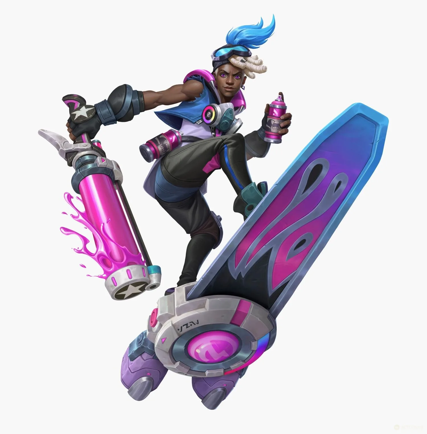 Wild Rift character concept artwork with stylized costume and weapon design Wild Rift character concept artwork with stylized costume and weapon design