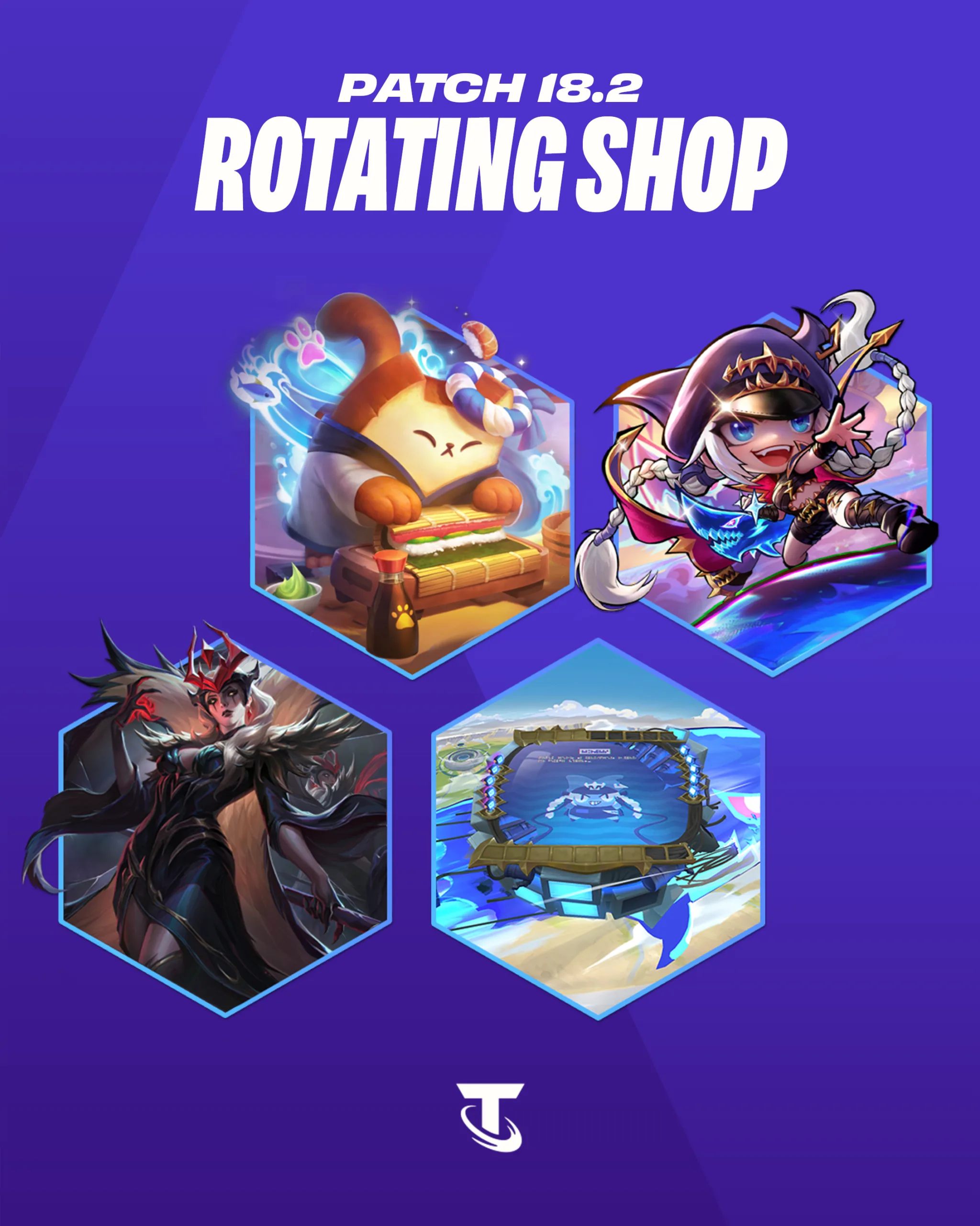 TFT patch 18.2 rotating shop TFT patch 18.2 rotating shop graphic showing returning cosmetics and cosmetic content