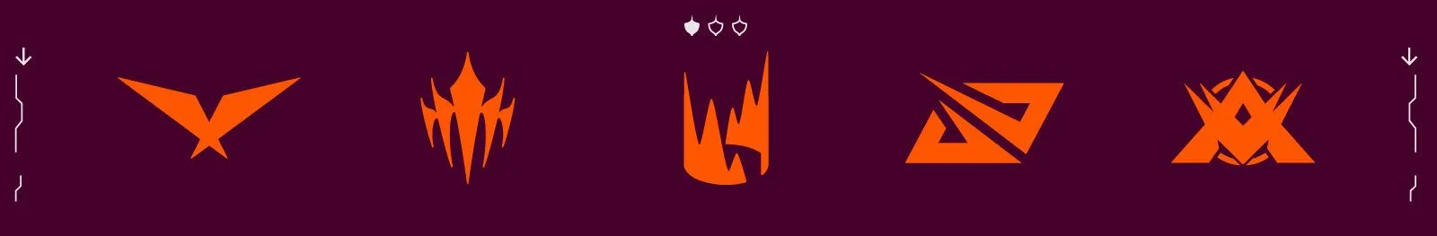Orange regional esports icons arranged on a dark purple banner Orange regional esports icons arranged on a dark purple banner