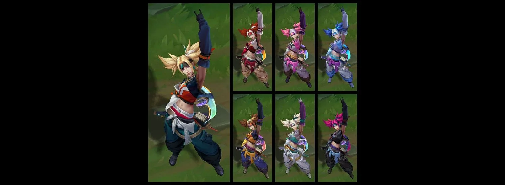 True Damage Akali chromas Six True Damage Know My Name Akali color variations, shown as in-game champion models