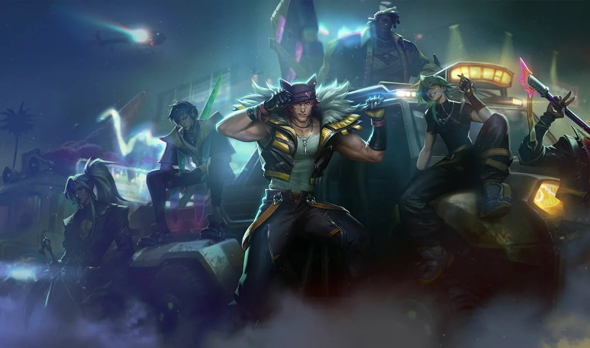 HEARTSTEEL Sett HEARTSTEEL Sett splash art showing Sett in a cat-ear beanie and performance outfit