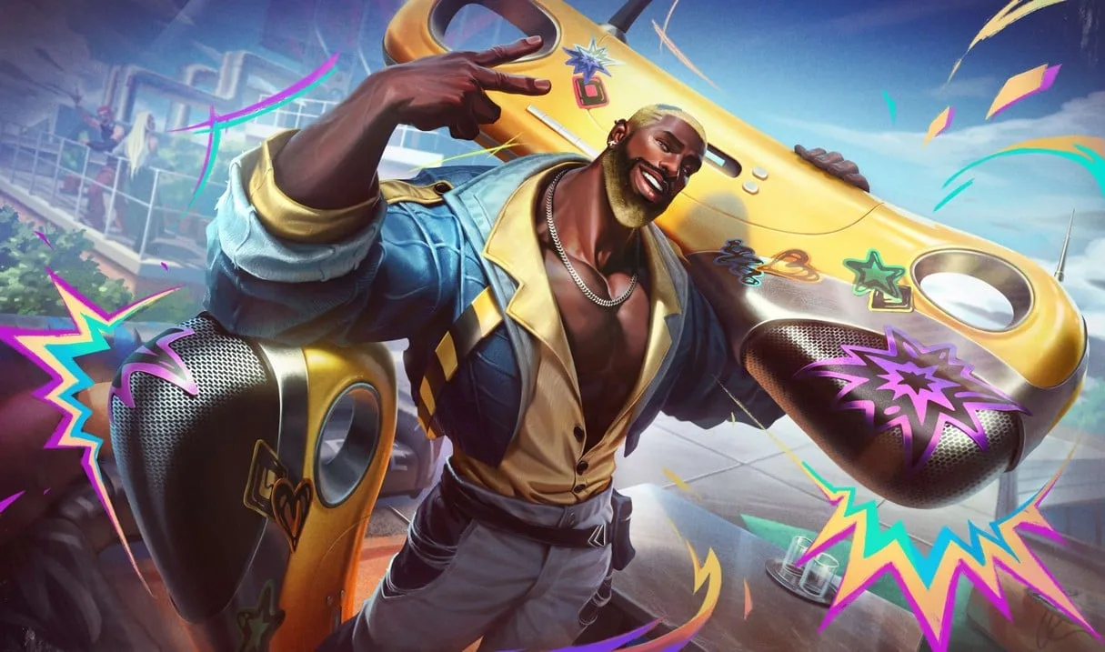 HEARTSTEEL Live My Life K'Sante HEARTSTEEL Live My Life K'Sante splash art showing K'Sante carrying a giant yellow boombox