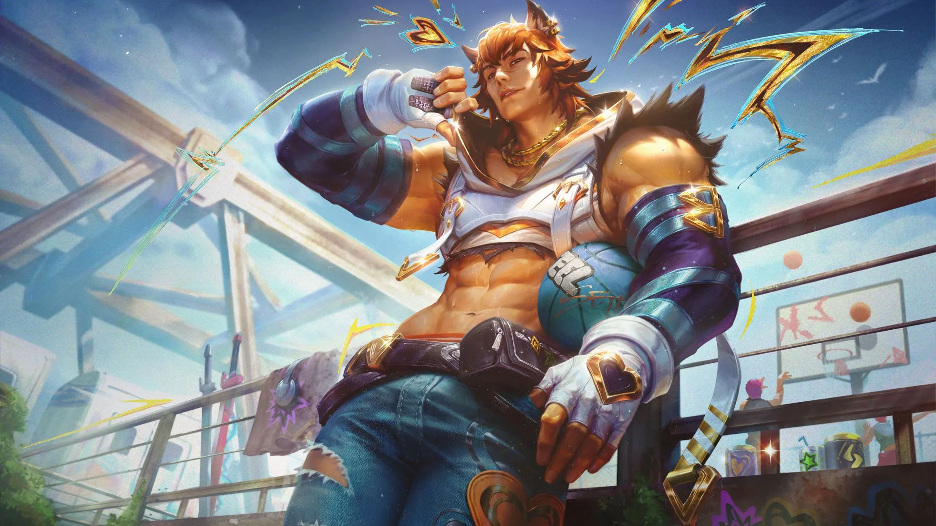 Prestige HEARTSTEEL Live My Life Sett Prestige HEARTSTEEL Live My Life Sett splash art showing Sett in white and blue streetwear with gold accessories