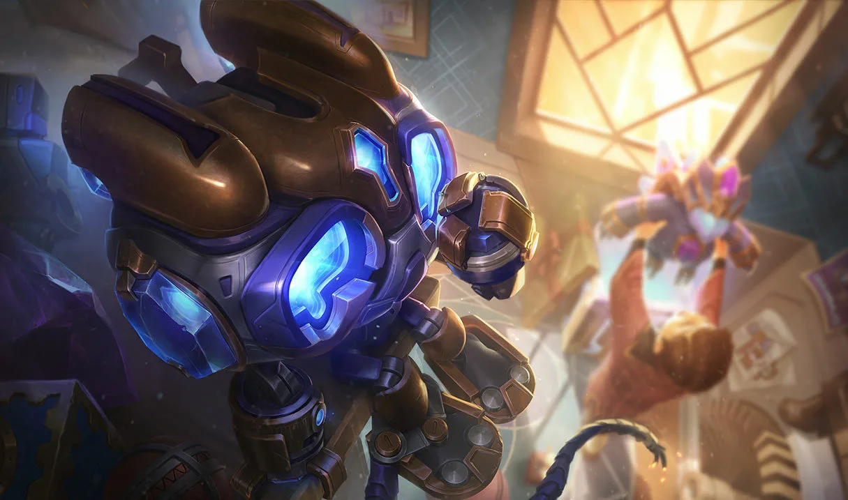 Hextech Amumu Hextech Amumu splash art showing a small mechanical construct with glowing blue eyes