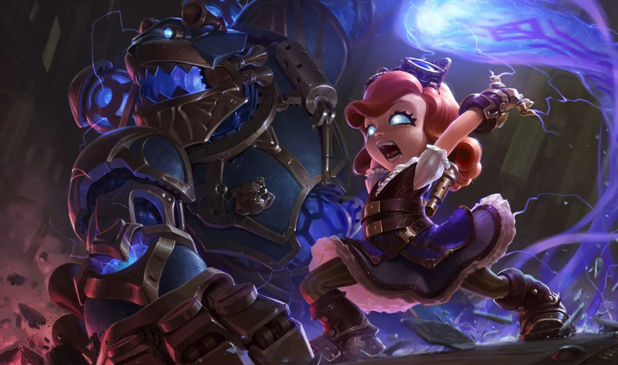 Hextech Annie Hextech Annie splash art showing Annie with pink hair, mechanical gauntlets and glowing blue magical energy