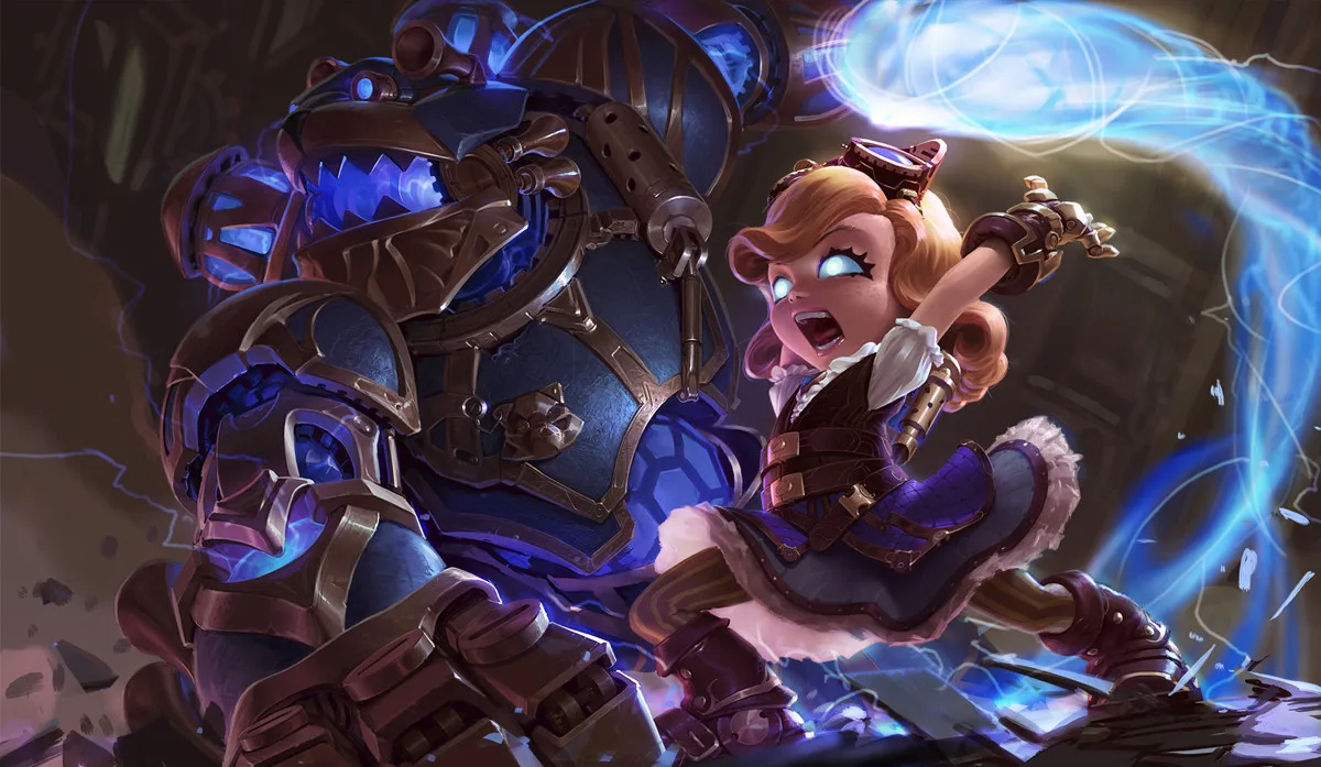 Hextech Annie splash concept Hextech Annie concept artwork exploring the mechanical and magical design of Annie and Tibbers