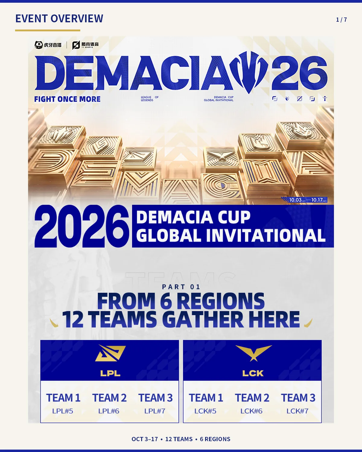 Demacia Cup 2026 format and regional slots Demacia Cup Global Invitational 2026 announcement graphic showing regional slots, dates and tournament information