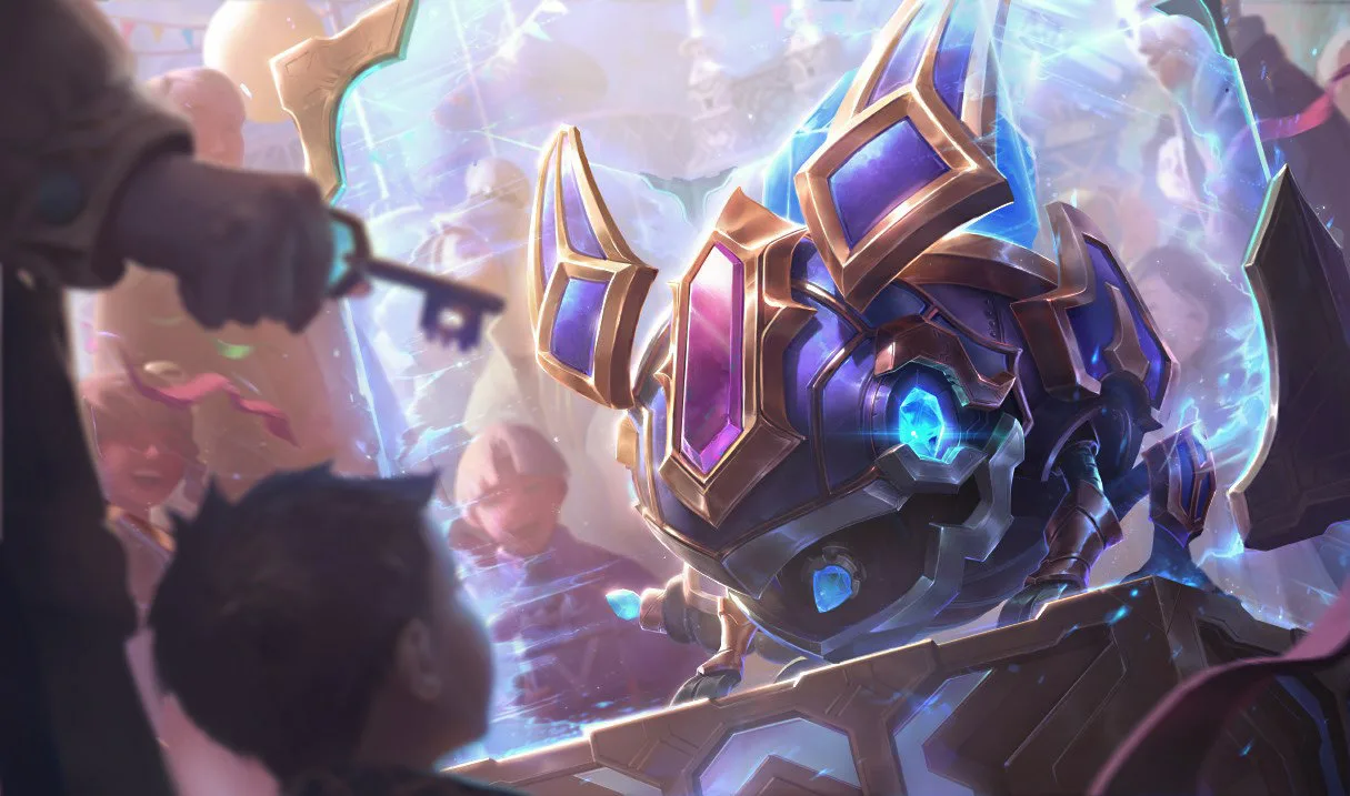 Hextech Kog'Maw Hextech Kog'Maw splash art showing a small artificial creature made from elaborate blue-and-gold machinery