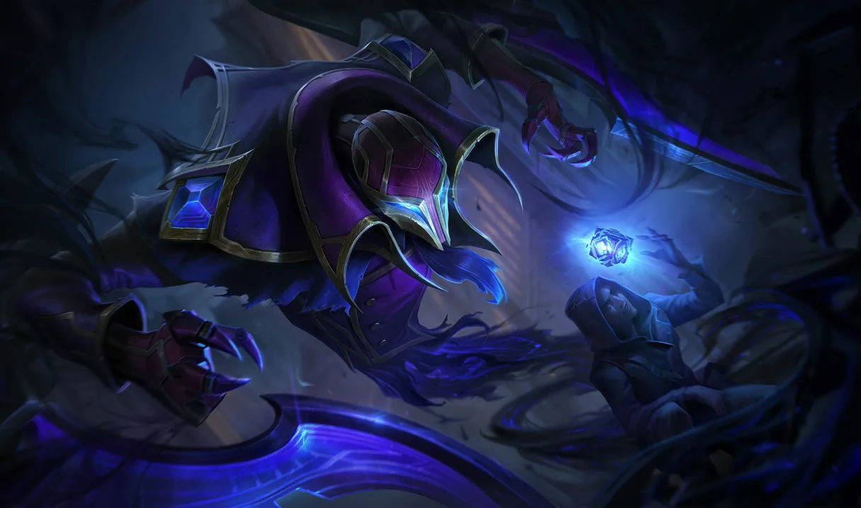 Hextech Nocturne Hextech Nocturne splash art showing a frightening shadowy mechanical creature holding a glowing blue crystal