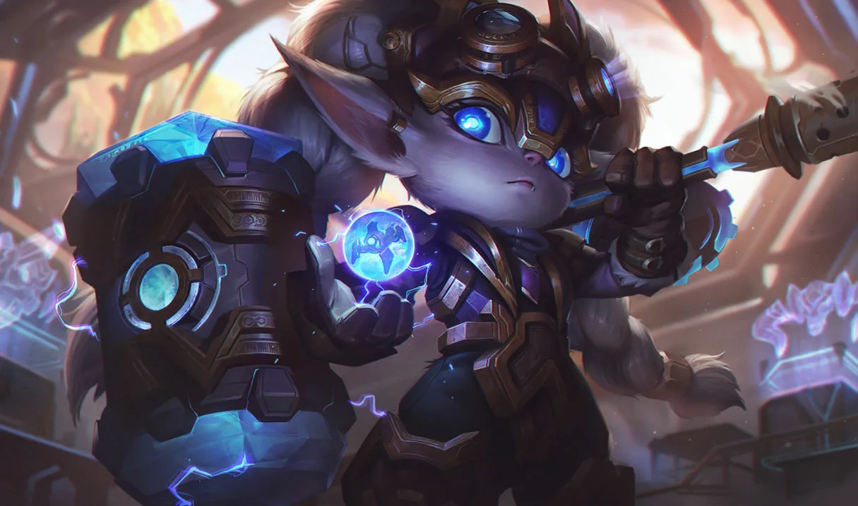 Hextech Poppy Hextech Poppy splash art showing Poppy holding a massive mechanical hammer and a glowing blue crystal