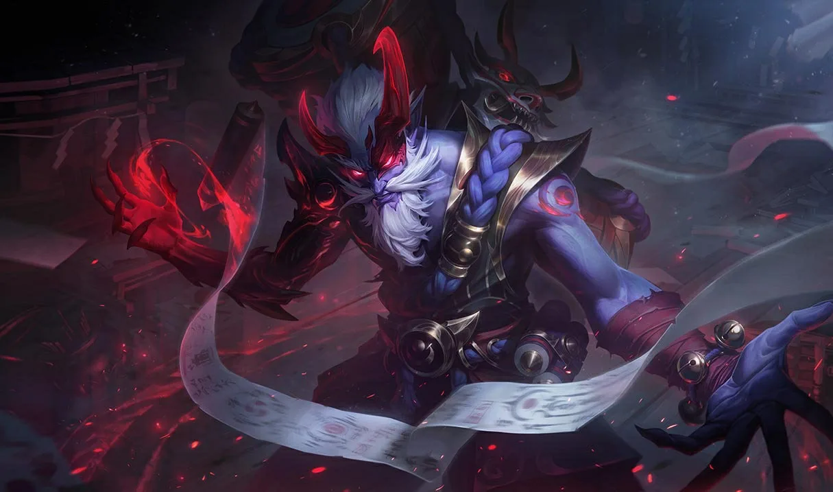 Blood Moon Ryze Blood Moon Ryze splash art showing Ryze as a ritual mage under the Blood Moon