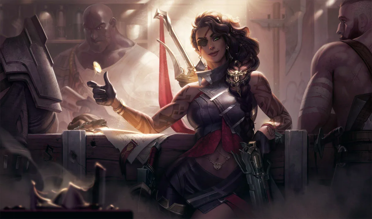 Samira the Desert Rose - Official League of Legends artwork Samira, the Desert Rose, holding her weapons in official League of Legends splash artwork