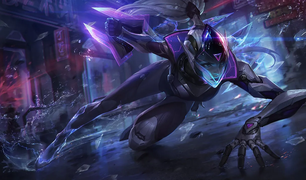 PROJECT Vayne splash art showing Vayne as a cybernetic vigilante hunter