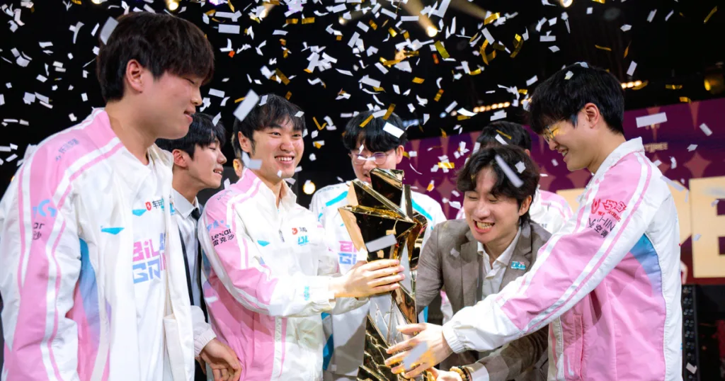 BLG after winning first stand, taking the trophy. BLG after winning first stand, taking the trophy.