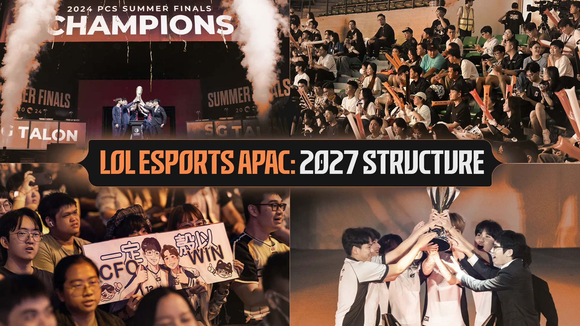 LoL Esports APAC 2027 Structure LoL Esports APAC 2027 Structure graphic featuring regional League of Legends teams, fans and trophy scenes