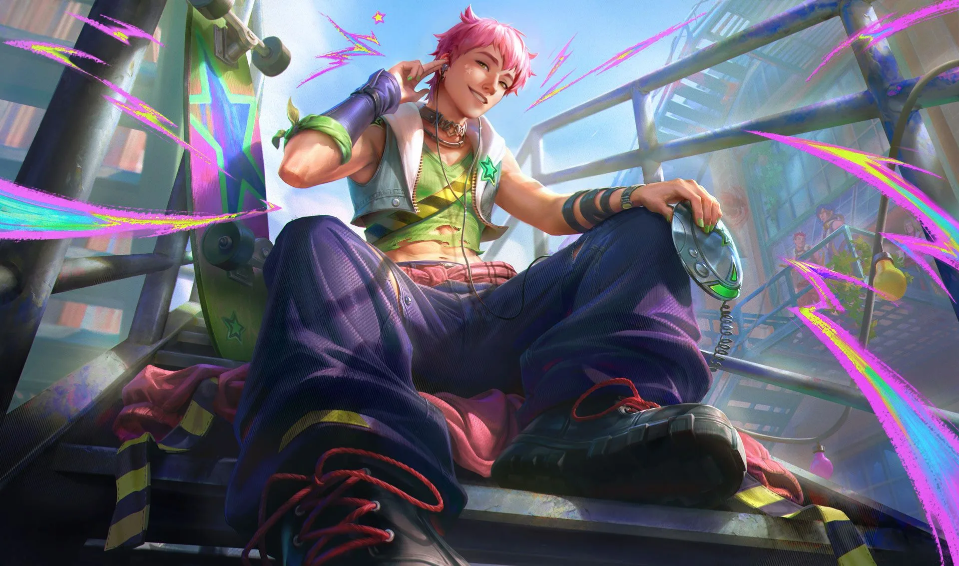 HEARTSTEEL Live My Life Ezreal HEARTSTEEL Live My Life Ezreal splash art showing pink-haired Ezreal wearing oversized trousers and colorful streetwear