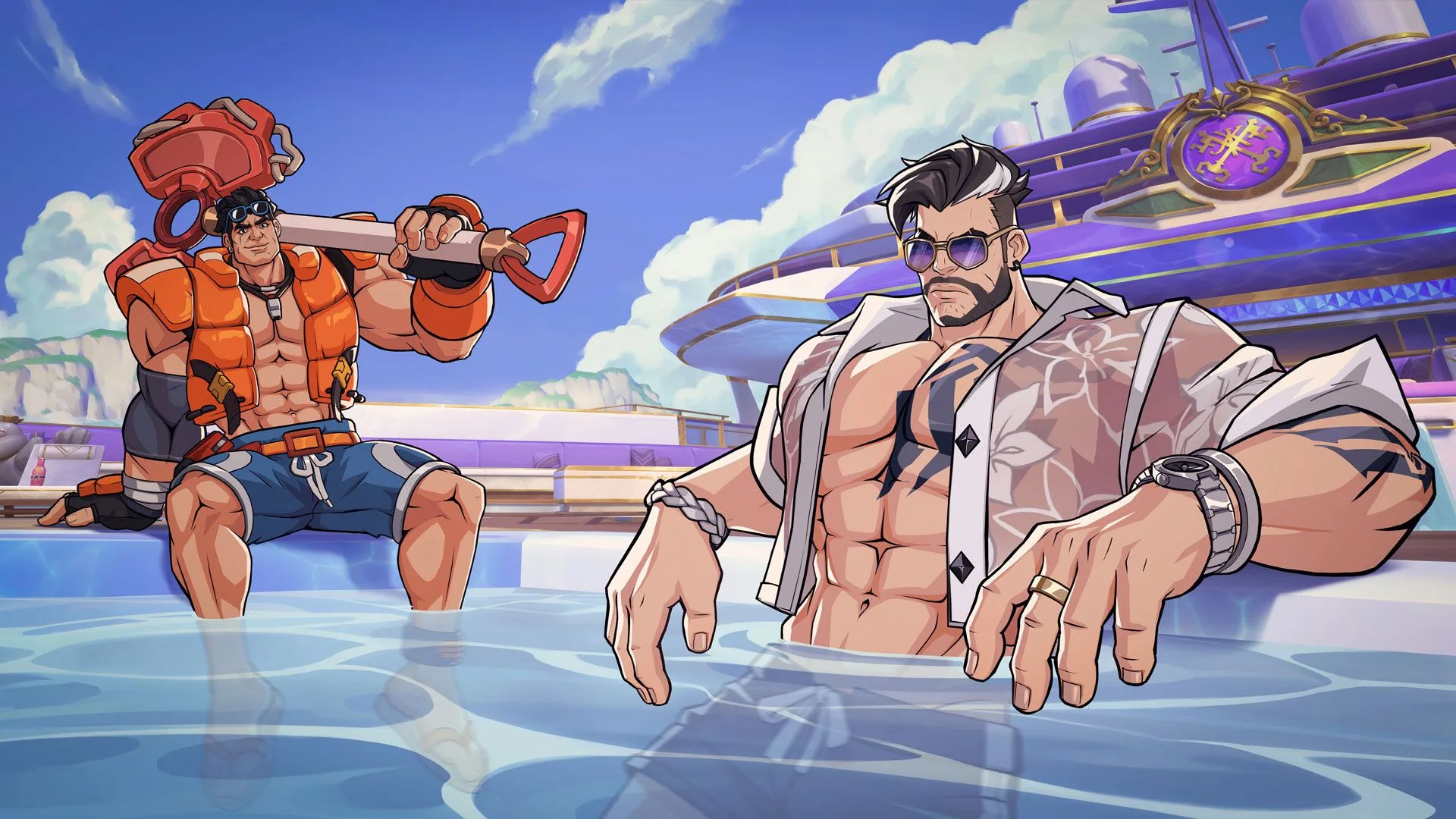 Pool Party Nights Darius Megabundle Pool Party Nights Darius Megabundle art featuring Pool Party Darius and Pool Party Nights Darius in 2XKO.