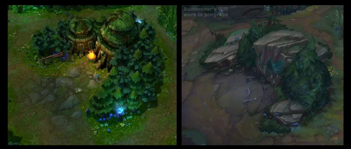 Fog of war readability comparison Before and after comparison of fog of war readability in League of Legends