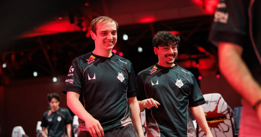 G2 members walking off stage at MSI after G2 reverse sweep TES. G2 members walking off stage at MSI after G2 reverse sweep TES.