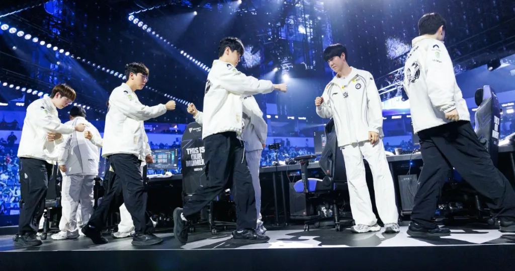 Gen.G after winning against IG at day 1 of Swiss Stage at Worlds 2026. Gen.G after winning against IG at day 1 of Swiss Stage at Worlds 2026.