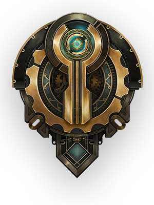 Piltover crest from League of Legends with gold and blue hextech details