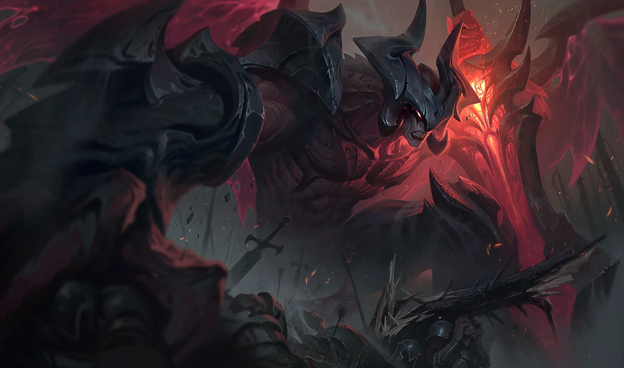 Aatrox the Darkin Blade Aatrox as a Darkin warrior in League of Legends splash art