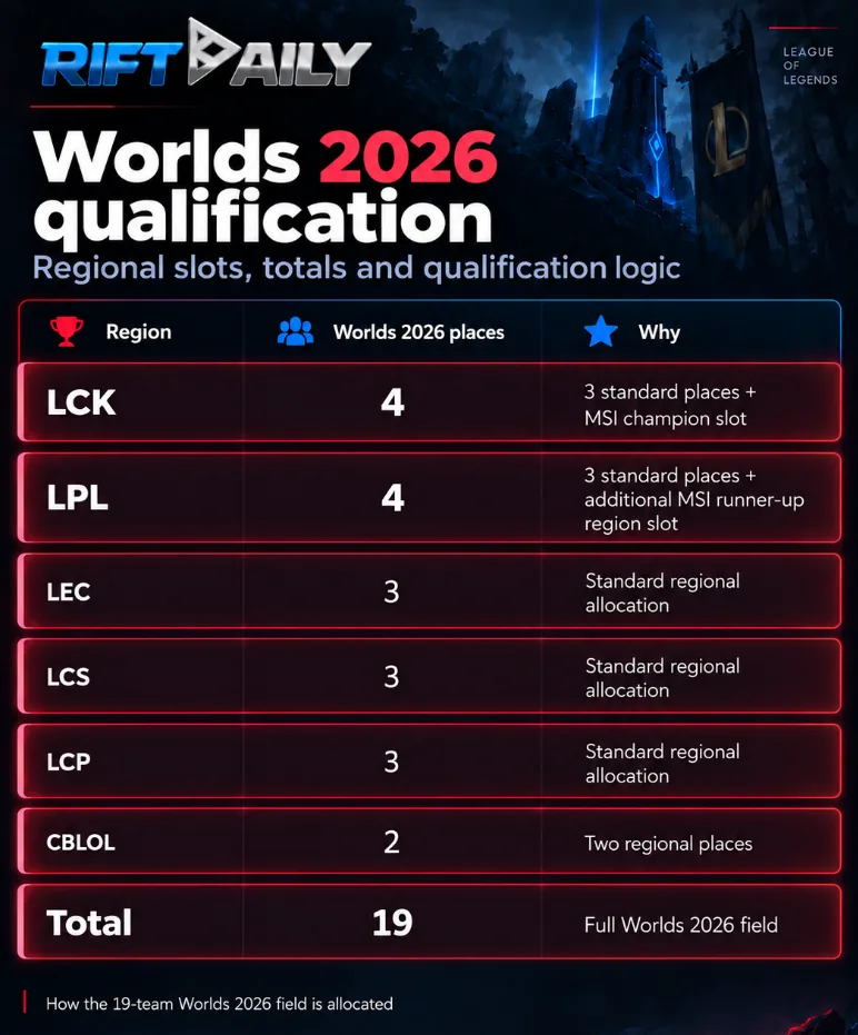 Worlds 2026 qualification slots by region for LCK, LPL, LEC, LCS, LCP and CBLOL Worlds 2026 qualification slots by region for LCK, LPL, LEC, LCS, LCP and CBLOL