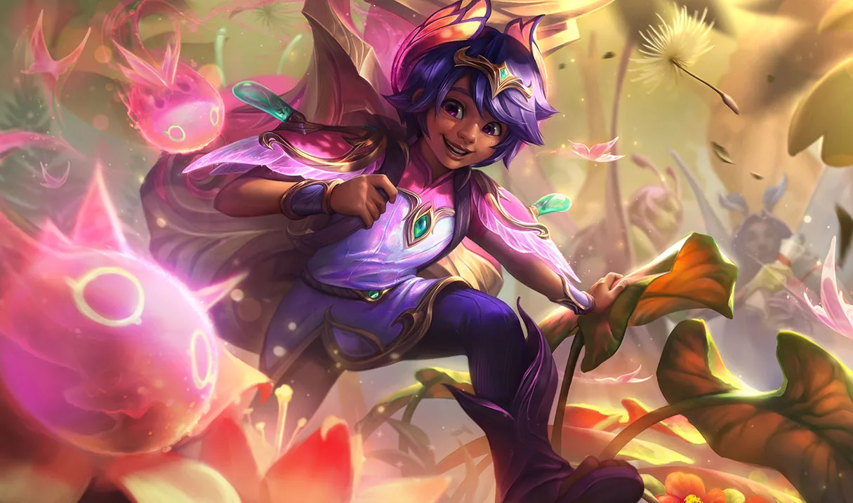 Faerie Court Milio splash art Faerie Court Milio surrounded by bright flower-like firefly familiars