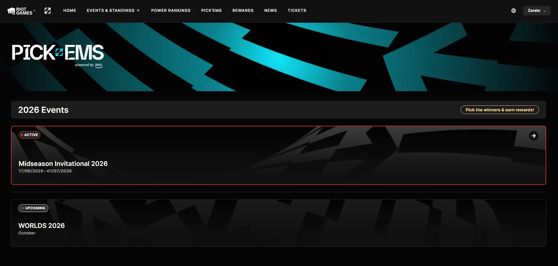 MSI 2026 Pick'Ems page MSI 2026 Pick'Ems page showing Play-Ins, Knockouts, rewards and leaderboards