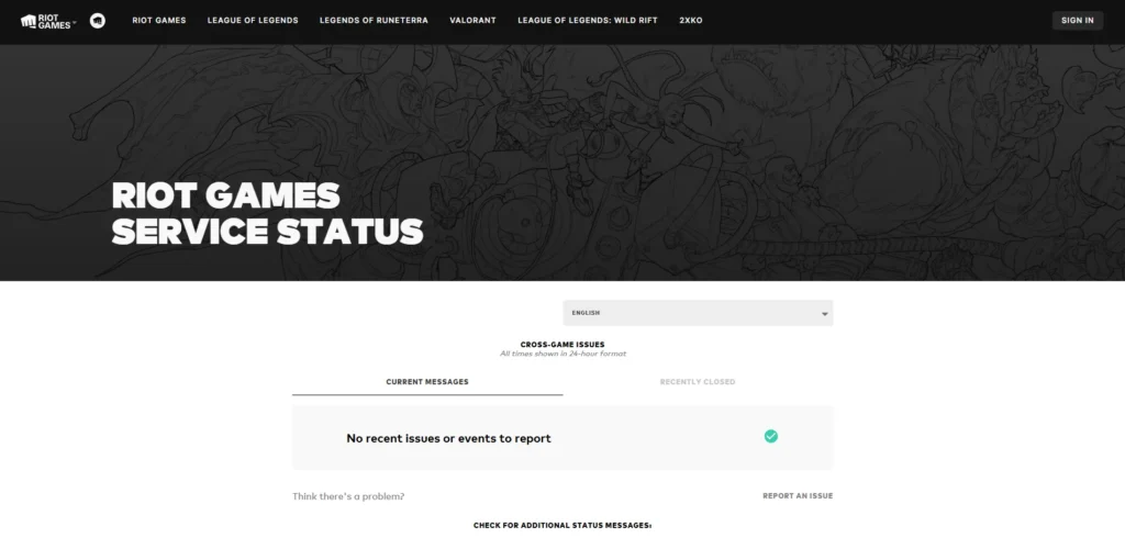 Riot Games service status page Riot Games service status page