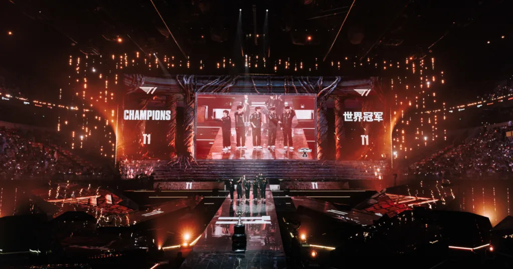 Worlds 2025 stage after T1 win the finals. Worlds 2025 stage after T1 win the finals.